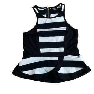 Bebe Vintage Black and White Stripe Sleeveless Peplum Top Size Medium